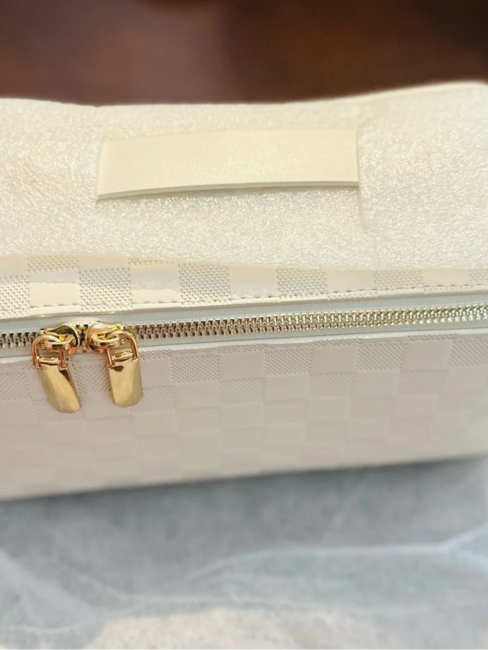 ✨NEW White Checker Cosmetic Travel Case with Gold Hardware